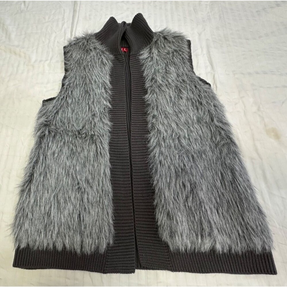 ELLE WOMENS VEST SWEATER FAUX FUR SIZE M